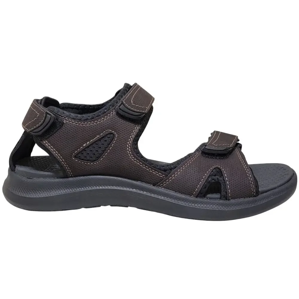 Nunn Bush Men Rio Vista Three Strap Sport Sandals Size US 13M Brown Faux Leather